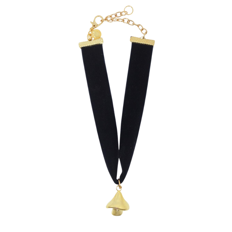 Choker Veludo Cogumelo Ouro