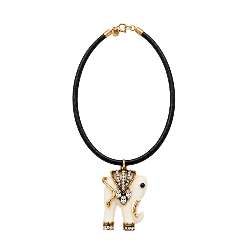 Colar Couro Elefante Resina