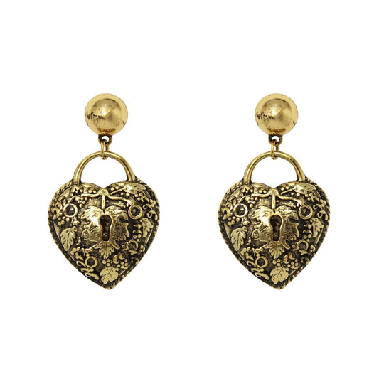 Brinco Coração Cadeado Vintage