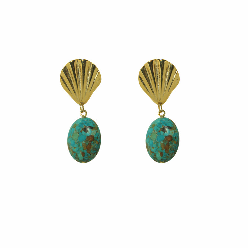 Brinco Concha Pequena Turquesa Mediterrâneo