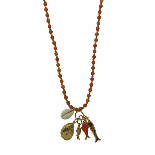 Colar Longo Pedras Naturais Peixe