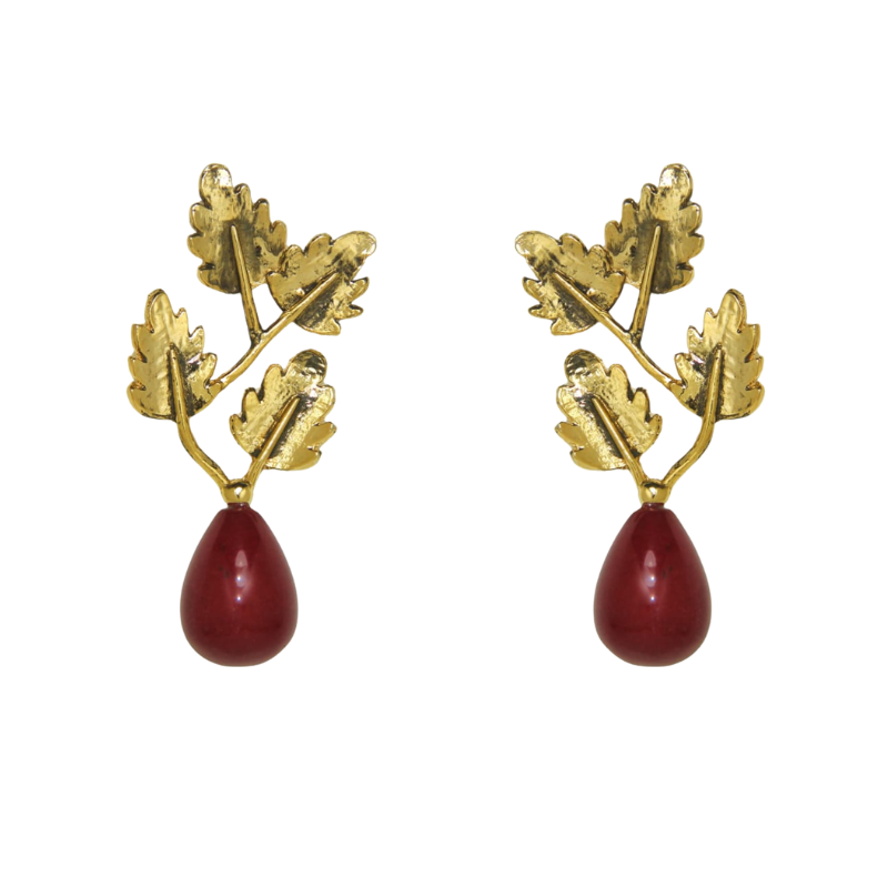 Brinco Galho Folhas Pedras Naturais