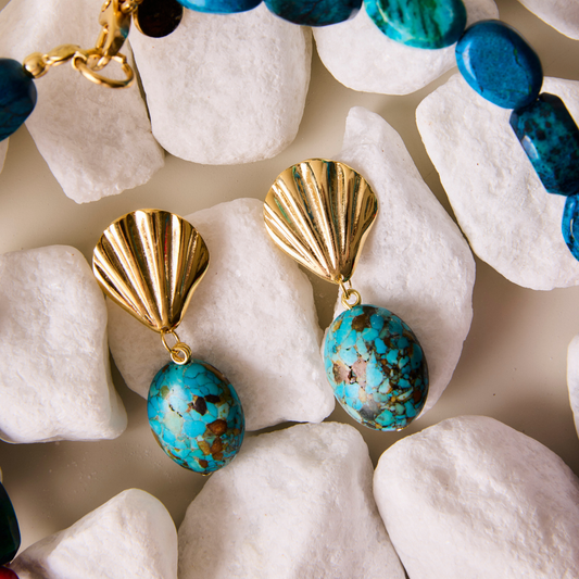 Brinco Concha Pequena Turquesa Mediterrâneo