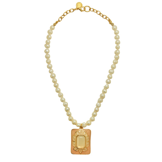 Colar Pérola Flor Esmaltada