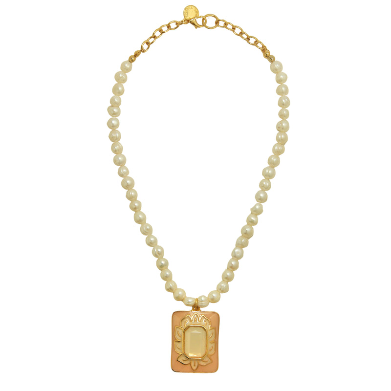 Colar Pérola Flor Esmaltada