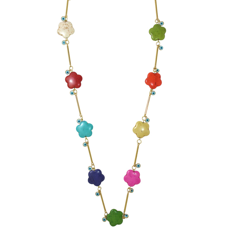 Colar Longo Flor Howlita Olho