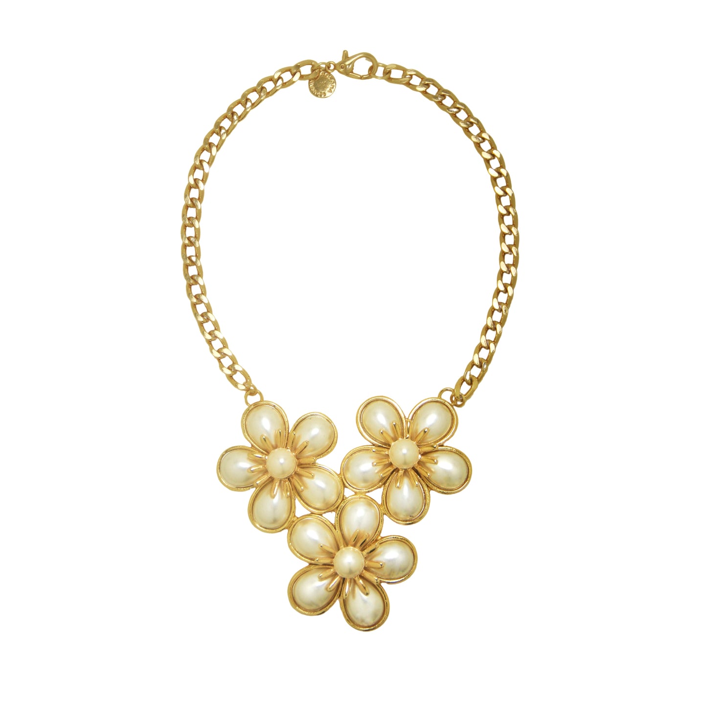 Colar Curto 3 Flores Pérolas