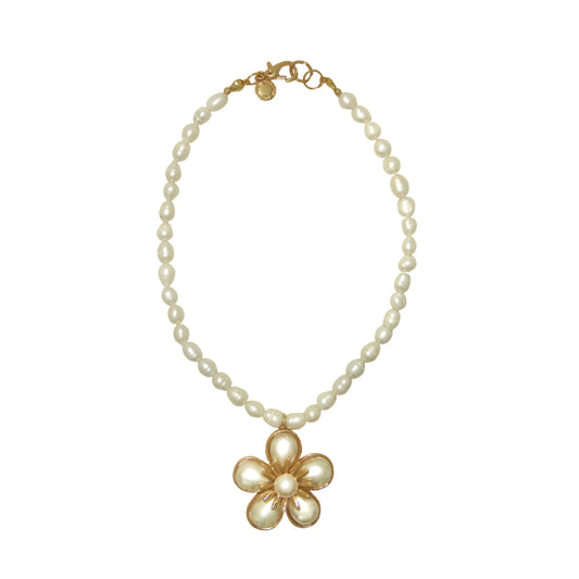 Colar Curto Flor Pérola