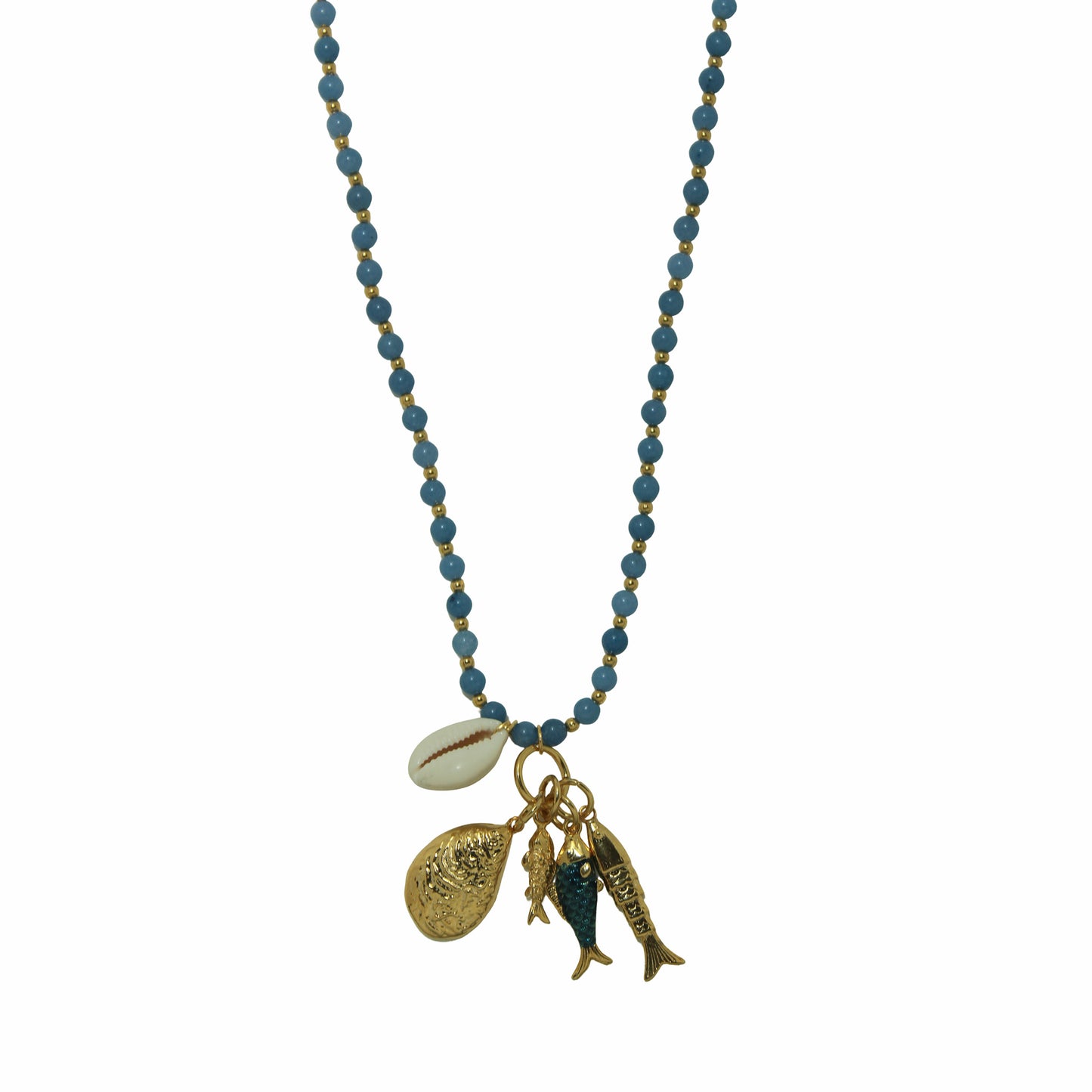 Colar Longo Pedras Naturais Peixe