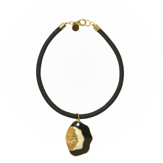 Colar Couro Concha Pintura