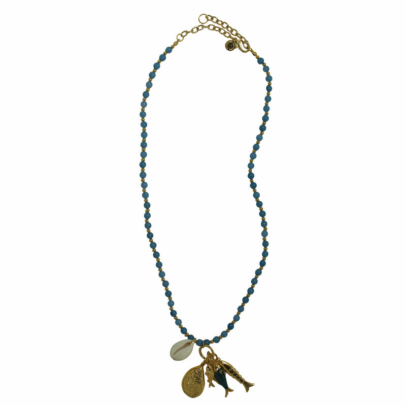 Colar Longo Pedras Naturais Peixe