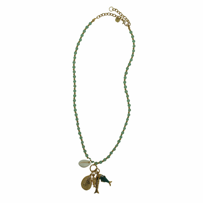 Colar Longo Pedras Naturais Peixe