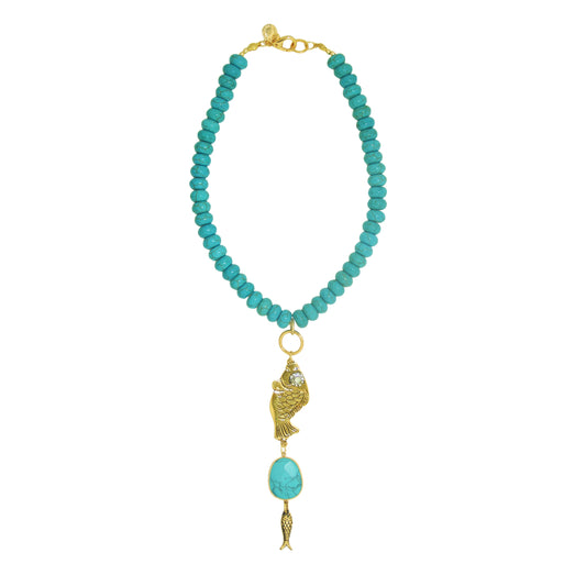 Colar Turquesa Pingente Peixe