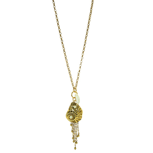 Colar Longo Tassel Caracol Pérola