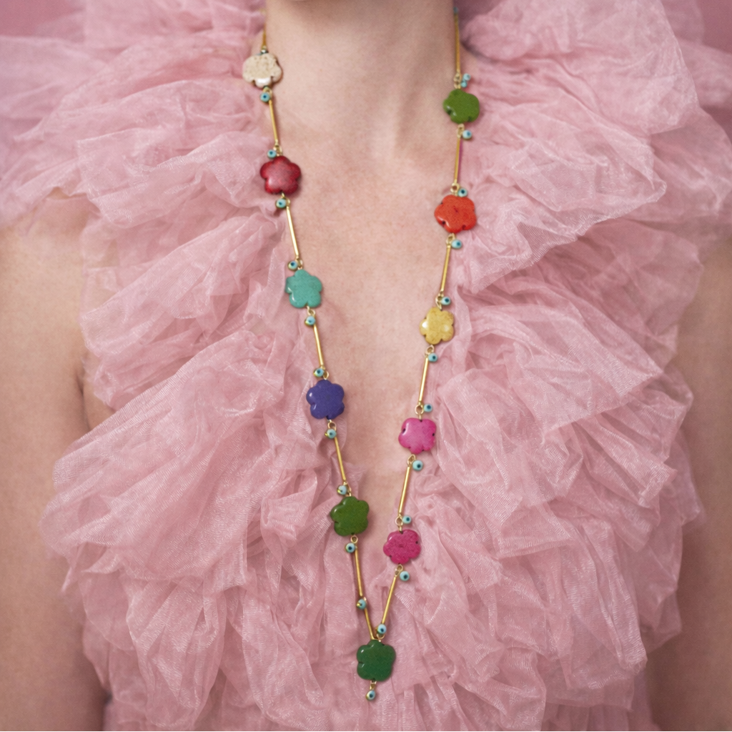 Colar Longo Flor Howlita Olho