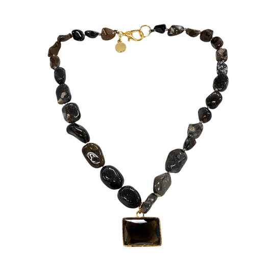 Colar Agata Cinza Pingente