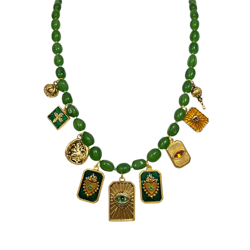 Colar Jade Rolada Multi Pingentes