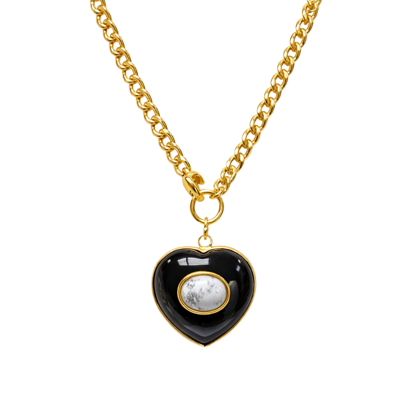 Colar Coração Resina Pedra
