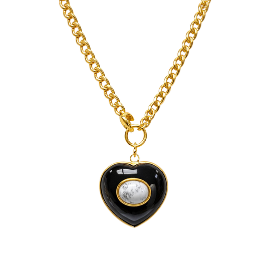 Colar Coração Resina Pedra