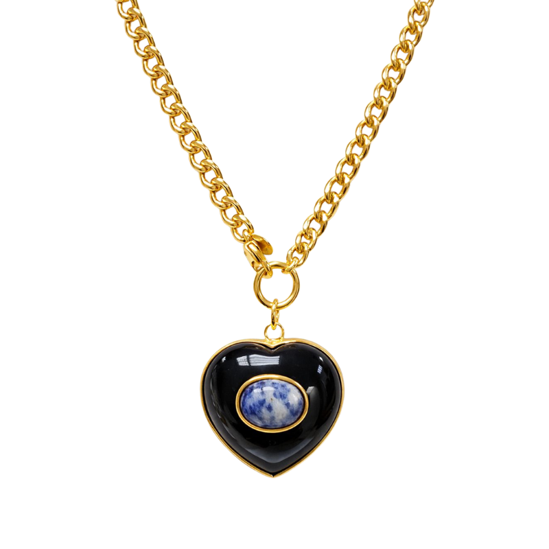 Colar Coração Resina Pedra