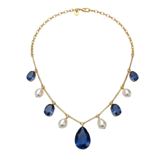 Colar Pérolas e Pedras Coloridas