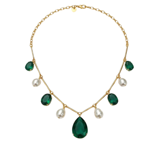 Colar Pérolas e Pedras Coloridas