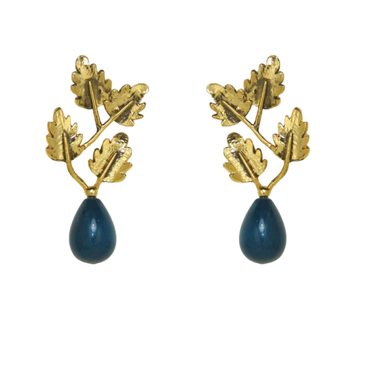 Brinco Galho Folhas Pedras Naturais